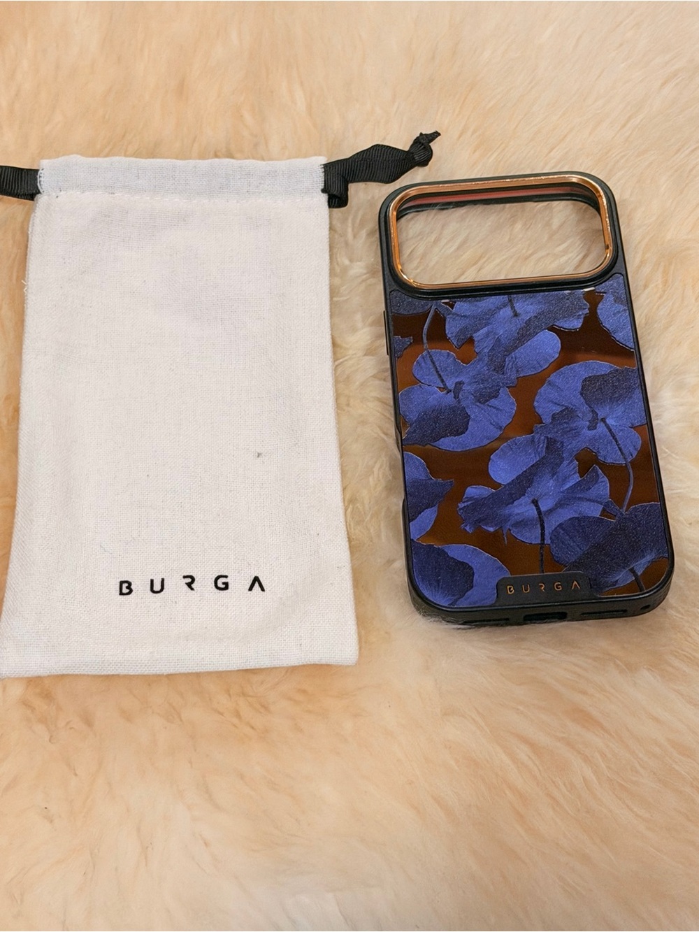 NWOT BURGA IPhone 17 Pro Max Case w/ Pouch Floral Blue Mirror